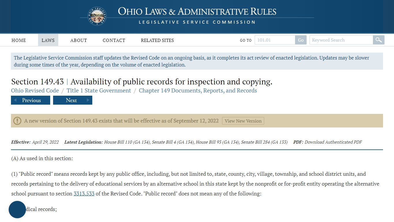 Section 149.43 - Ohio Revised Code | Ohio Laws